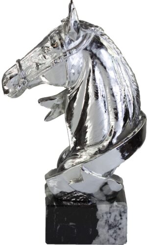 Trofeo cabeza de caballo acabado en plata 23 cm