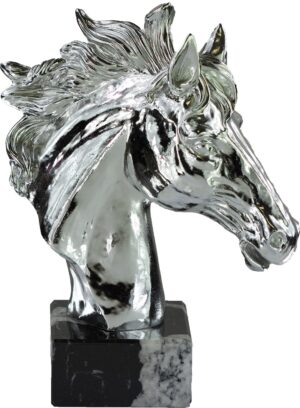 Trofeo cabeza de caballo plateado brillante 23 cm
