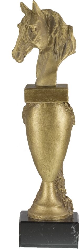 Trofeo cabeza de caballo y copa en oro envejecido 28 cm