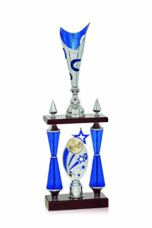Trofeo columna con copa abs y portadisco azul