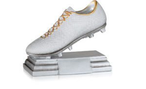 Trofeo de Futbol Bota Metalizada Plateada