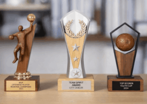 trofeos de madera y metal